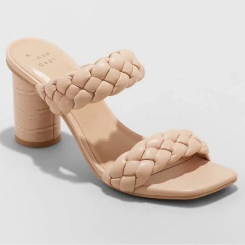a new day Braided Double Strap Block Heel Sandal in Nude